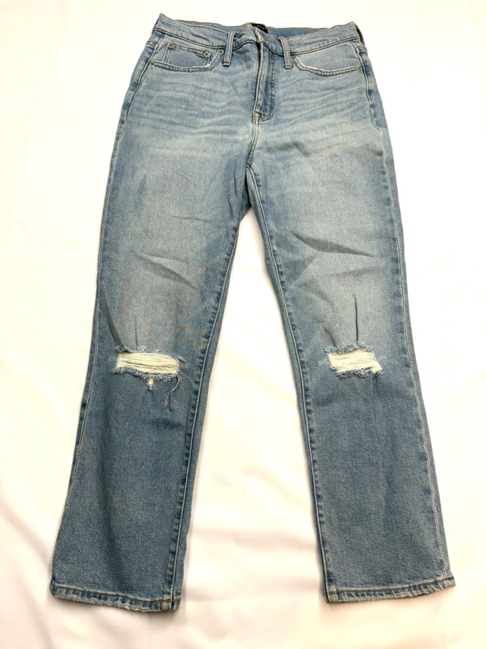 JCREW Womens 28 Medium Wash Distressed High Rise Essential Straight jeans i17